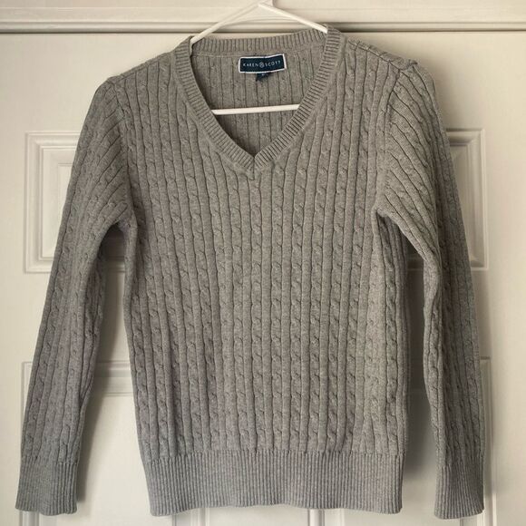 Karen Scott Sweaters - Karen Scott Gray Cable Knit Vneck Sweater Size Medium